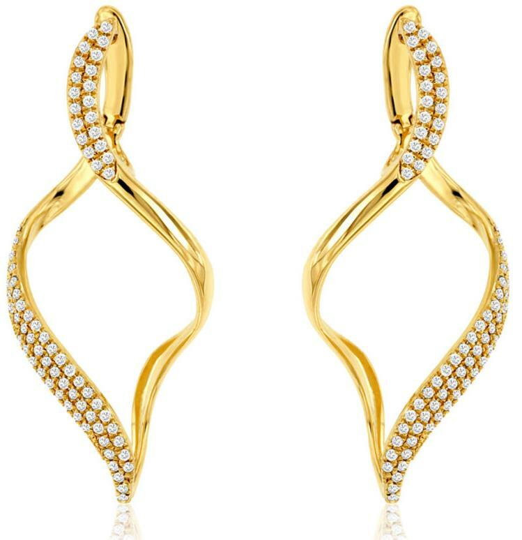 FILA ORECCHINI PENDENTI 0 43 CT DIAMANTE ORO GIALLO 14KT 3D 2 FILE FOGLIA INFINITA GOCCIA LACRIMA