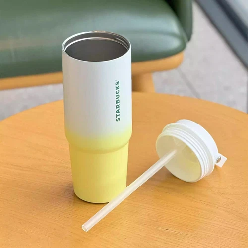 New Starbucks 2024 Summer Badminton 28oz Gradual Yellow Double Drink SS Tumbler - Bild 5 von 6
