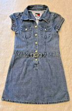 Tommy Hilfiger Blue Jean Dress Girls Sz 5 Denim Buckle Belt Snap Front Logo Y2K
