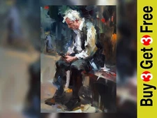 Vivid 5" x 7" Modern Impressionist Oil Painting Print Man on Bench