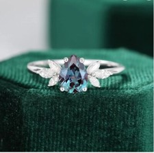Alexandrite Engagement Ring - Unique Design Sterling Silver Band Minimalist Ring