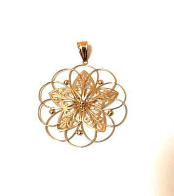Vintage 14K Gelbgold JACMEL Mauritius große Blume Anhänger - wunderschön