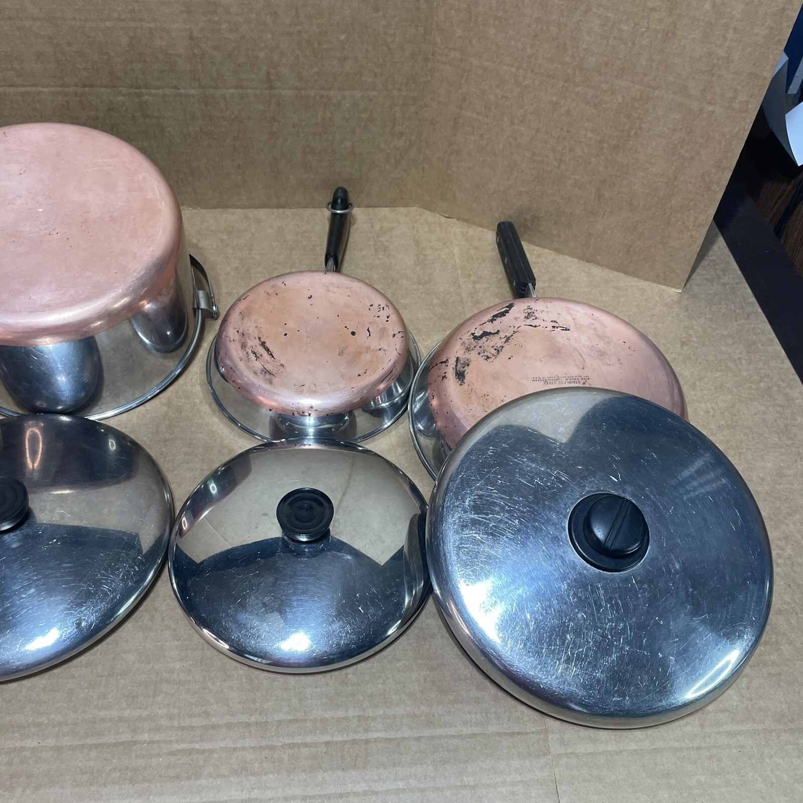 Vintage Revere Ware And Ekco Copper Bottom Cookware 8 Piece Set Pans