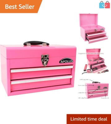 Premium 14-Inch Pink Tool Box with Heavy-Duty Steel & Deep