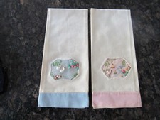 2 Vintage Intricate Hand Done Embroidered Tea Towels Ducks Florals Greenery