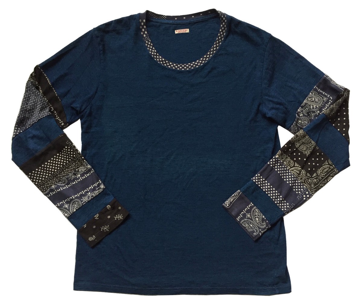 KAPITAL Long Sleeve T Shirt Men's 4/ L Indigo Cotton Jersey