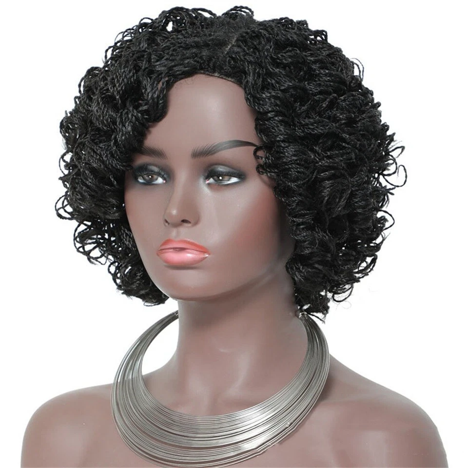 Pelucas trenzadas sintéticas bob negras cortas trenzas rastas peluca para mujer fiesta  Foto 3 de 4