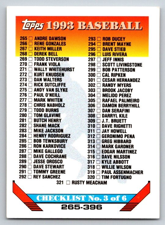 Topps 1993 Topps #396 Checklist 3: 265-396