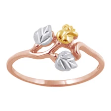 Black Hills Rose Gold Tri Tone Rose Leaf Fashionable Ring size 6 to 9