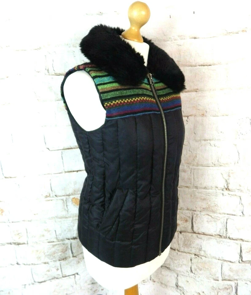 Regata vintage anos 90 retrô Topshop acolchoada gilet ilha justa acabamento de pele nórdica P 8 - Imagem 3 de 4