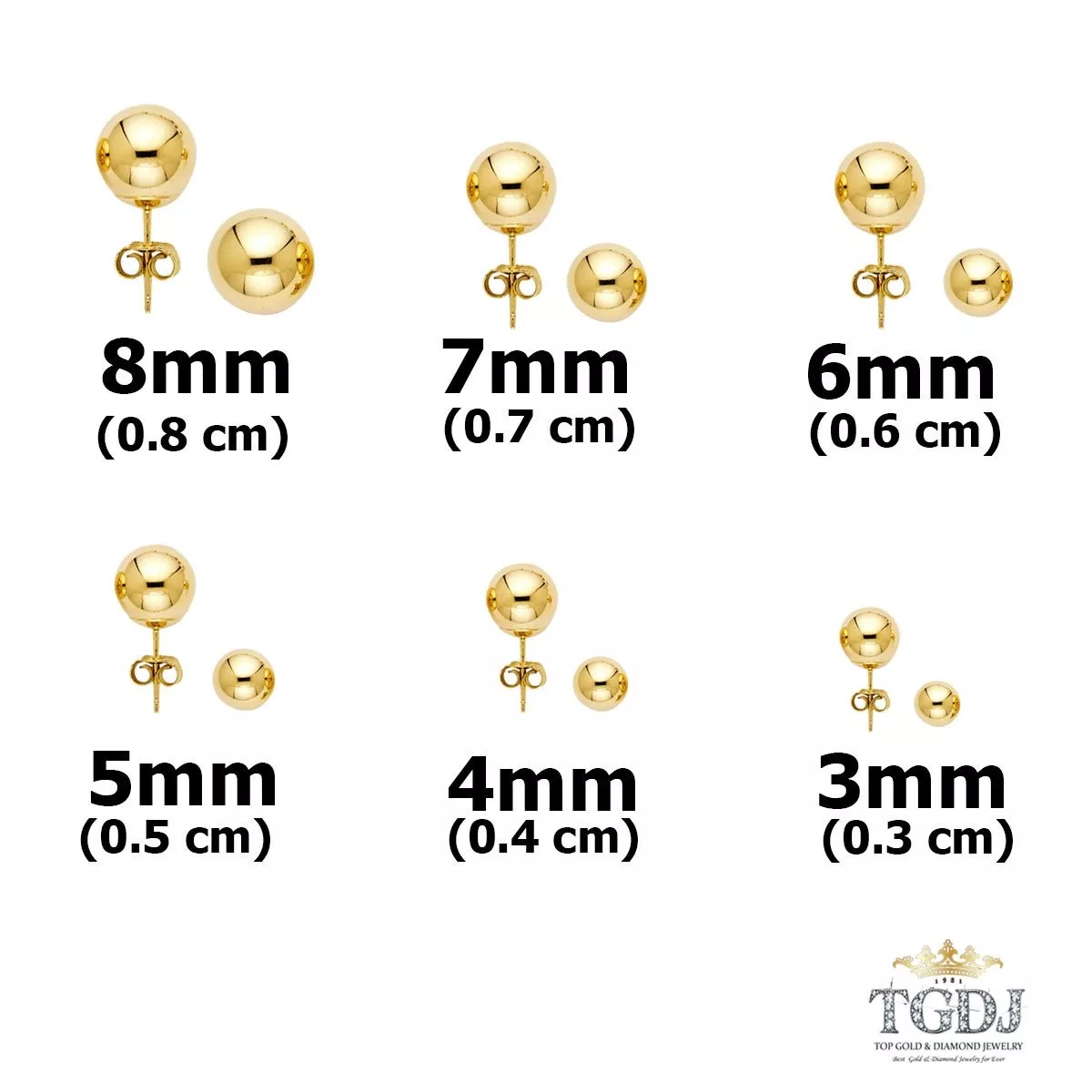 Yellow Gold 14K Push Back Ball Stud Earrings Set for Baby Children Girls