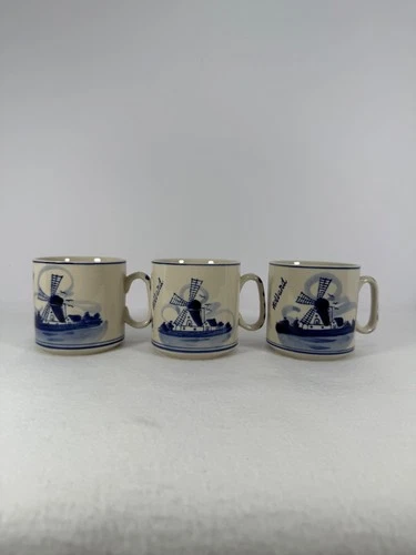 Vintage Delft Blue Colour Coffee Mug Holland Hand Painted Windmill Tea Cup
