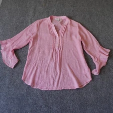 Counterparts Women's Pink Ruffle Bell Sleeve Button Down Tunic Top