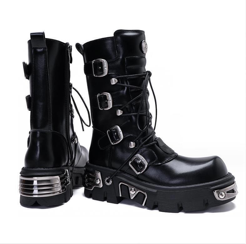 Nuevas Botas Rock Unisex Metálicas Cuero Negro Plataforma Botas Góticas Regalos Reino Unido 2025