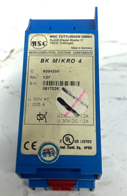 MSC BK MIKRO 4 Control Module ID 6304200 Rev 1.07 120VAC  Used