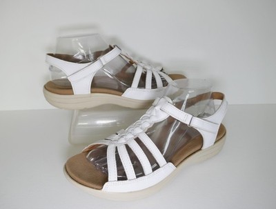 NEU W.BOX HOTTER JENNA WEISS LEDER T-STEG GEFLOCHTEN KOMFORT SANDALEN UK 6,5 W MIT KARTON