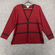 Exclusively Misook Cardigan Jacket Womens L Red Slinky Button Up Career Travel