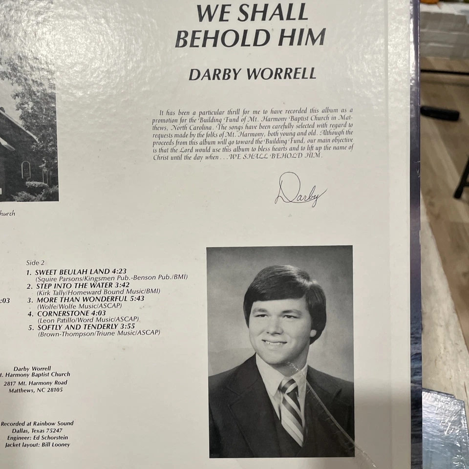Darby Worrell Gospel LP We Shall Behold Him Matthew’s NC - Image 4 of 4