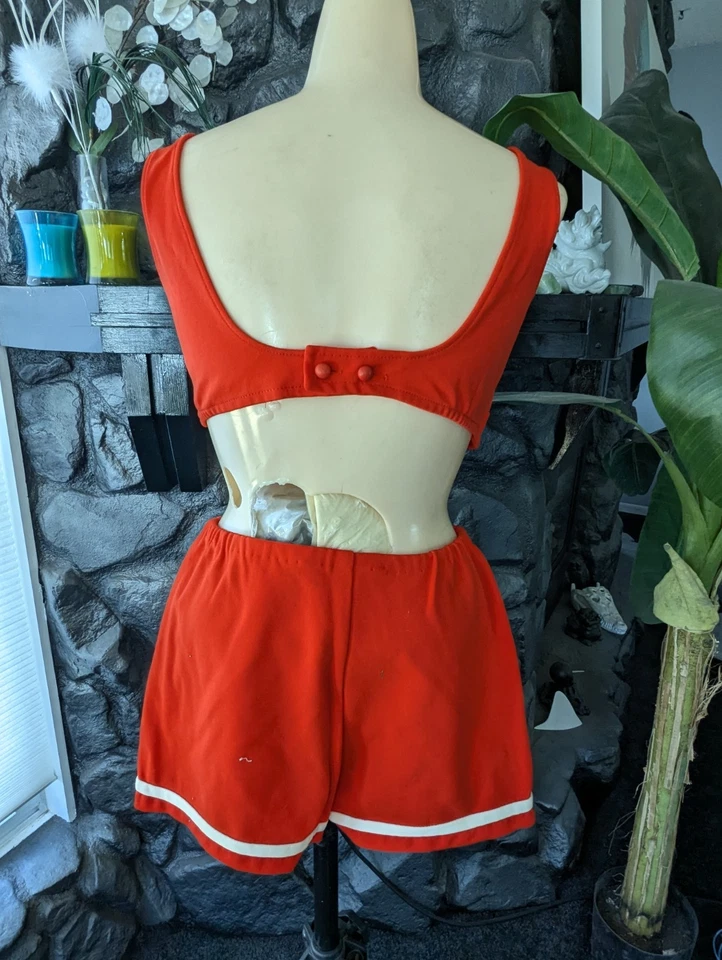 De Colección Años 60 Sandcastle Traje de Baño Bikini Novio Pantalones Cortos Naranja Nylon Sujetador Incorporado 14 Foto 4 de 4