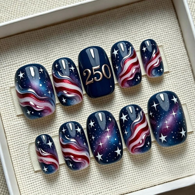 30Pcs 4Th of July Press on Nails Medium Square Fake Nails 250Th Independence