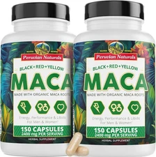 2400mg  Organic Black Red Yellow Maca Root Capsules for Men & Women 2pk - Peru