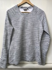 ATHLETA Gray Textured Long Sleeve Top Sweater White Stripe Thumbholes Size S