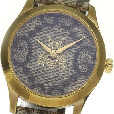 Gucci G-Timeless Quartz Damenuhr braunes Zifferblatt SS Leder aus Japan