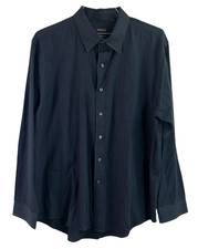 Van Heusen Men's Black Shirt Button Down Dress Pinstripe Classic Fit XL 17-17.5