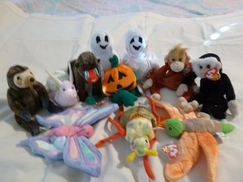 TY Beanie Babies Lot of 11 Retired Vintage Halloween, Primate & Bugs NWT 90s-20s