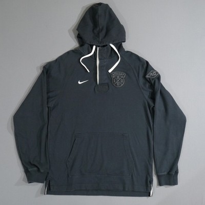 Vtg Y2k Nike Athletic Dept Hooded Rugby Shirt Small Swoosh Hoodie Black White