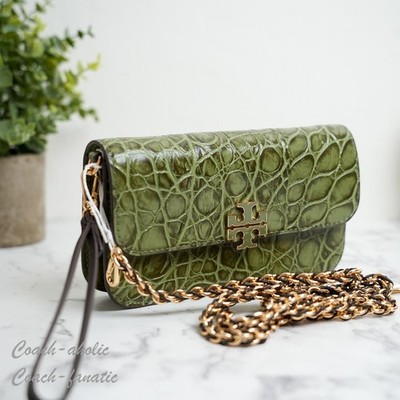 Tory Burch Britten Chain Wallet Crossbody in Croc-embossed Leather