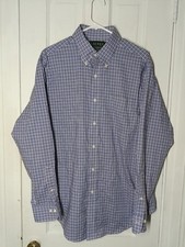 Ralph Lauren Mens Dress Shirt Sz 16.5 34/35 Blue Plaid Long Sleeve D6