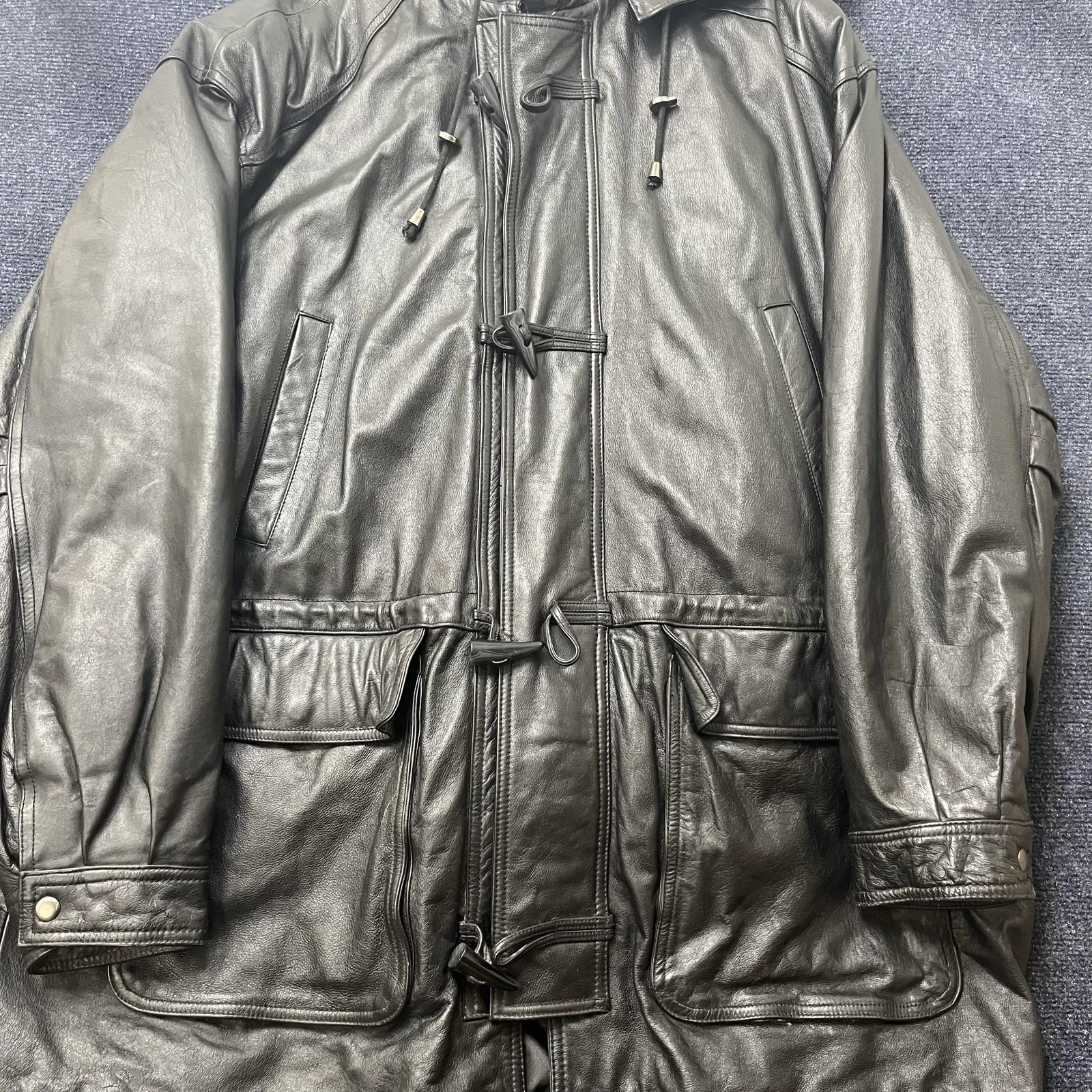 Wilsons Leather Coat Mens 3XL Black Hooded Thinsulate Parka Pockets Winter Warm