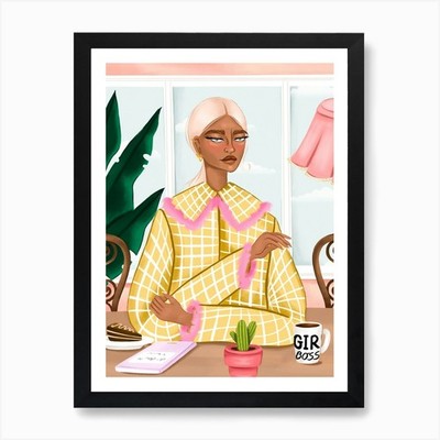 Enjoying My Latte Kunstdruck gerahmt Wandbild Poster Leinwanddruck Bild