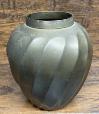 Vintade Aged Patina Brass Jar / Vase 5" - Spiral Fluted Curled Twist Pattern