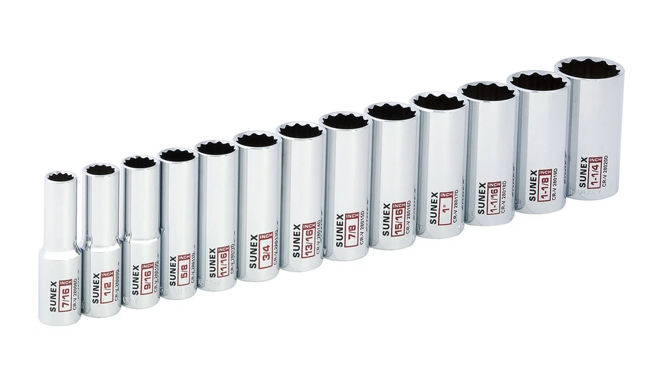 13Piece 1/2" Drive Chrome Socket Rail 12Pt SAE Deep - Image 3 of 3