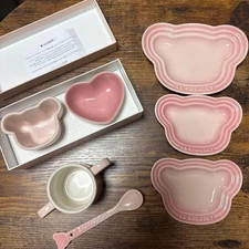 Le Creuset Baby Tableware Set Milky Pink Feeding Dish Bowl Spoon Used Japan