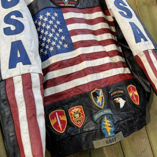 VTG Vietnam Veteran Leather Jacket Mens 4XL USA Flag MACV-SOG Patch American Top image 5