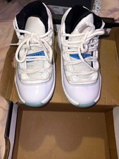 Jordan Air Jordan 11 Unisex Kids Mid Top Lace-Up Sneaker White Black Blue 9