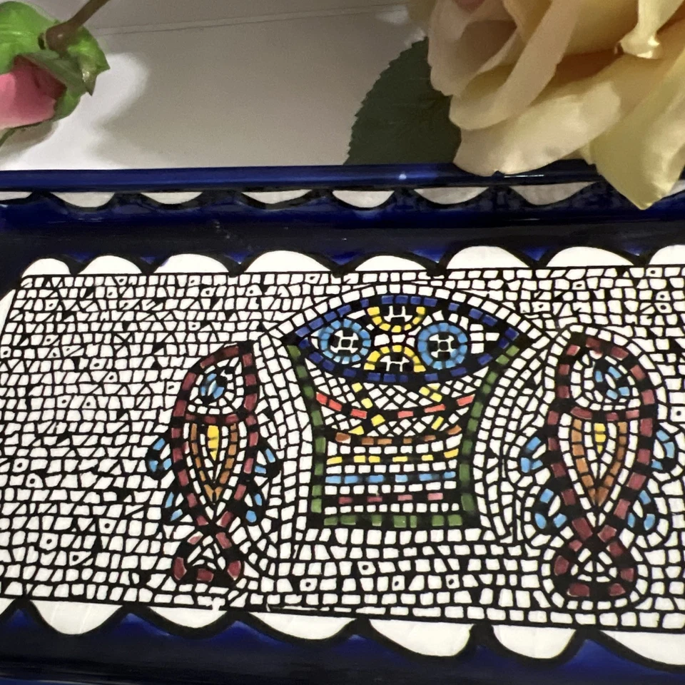 Plato decorativo de cerámica hecho a mano colorido diseño de mosaico vajilla única decoración del hogar Foto 2 de 4