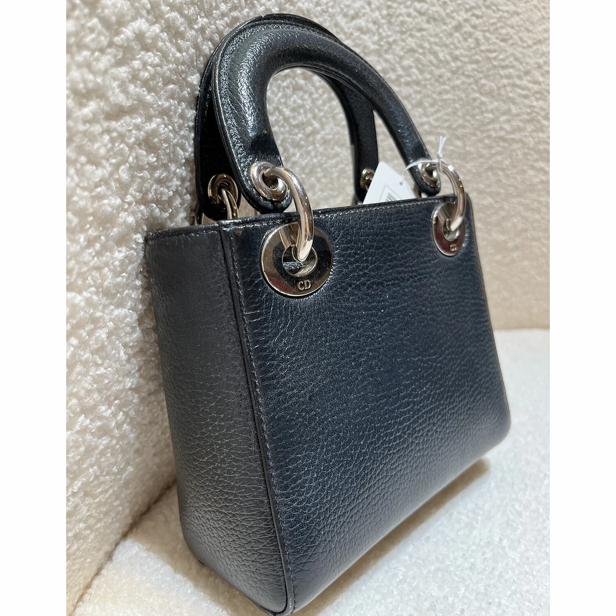 A SHINY ANTHRACITE LIZARD MEDIUM LADY DIOR WITH SILVER HARDWARE #26 A SHINY ANTHRACITE LIZARD MEDIUM LADY DIOR WITH SILVER HARDWARE