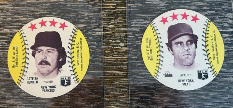1976 MSA Discs Catfish Hunter Yankees + Joe Torre Mets - NM/MT!