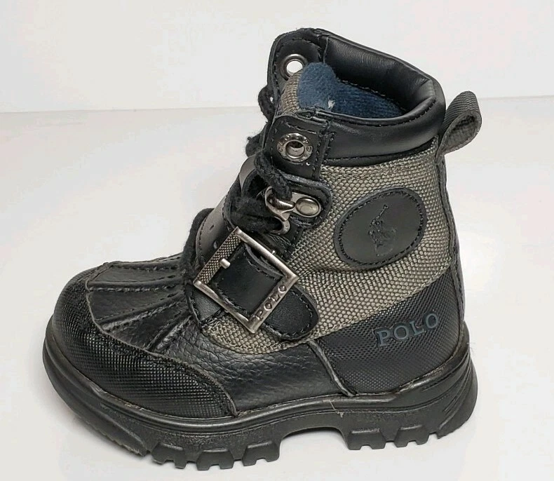 BOTA POLO RALPH LAUREN COLBEY NIÑO TALLA 4 NEGRA/GRIS PIZARRA NUEVA EN CAJA 991538 Foto 2 de 4