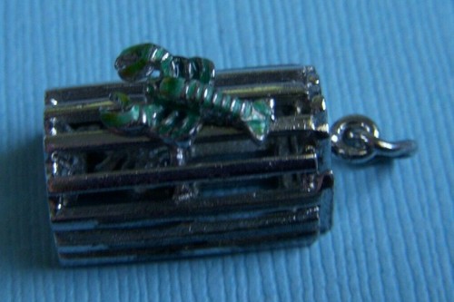 Vintage enamel lobster trap His Lordship Production HLP sterling charm