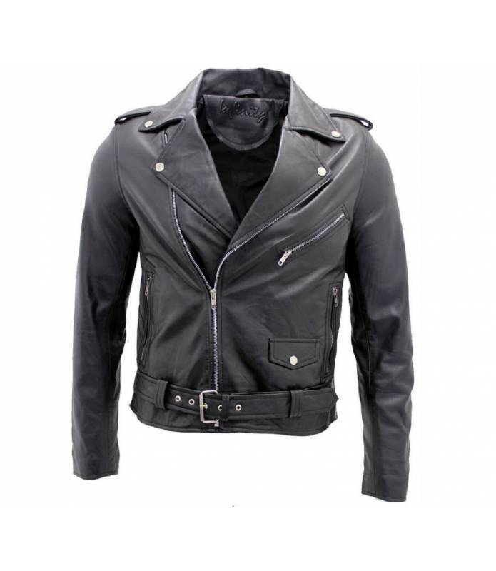 Chaqueta De Piel Napa Hombre biker Clásica Negro BRANDO Perfecto Infinity