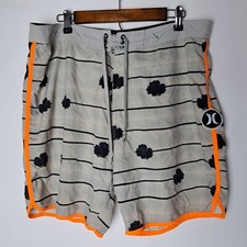 Hurley Phantom Board Shorts Mens 38 Gray Back Pocket Striped Palm Tree Inseam-7"