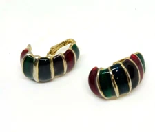 Women's Unique Clip On Earrings Ribbed Multi Color Gold Tone Unmarked