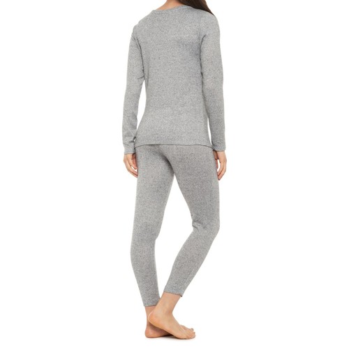 HURLEY 2 PC Gray HACCI Thermal Knit Pajama L/S TOP & PANTS SET Womens Sz XL NEW - Picture 2 of 6