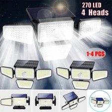 90000LM Solar Security Lights 4 Head Motion Sensor Lights Adjustable Flood Light