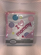 Luvable Friends Infant Baby Girl Hooded Bath Towel Wrap Pink I Love Mommy